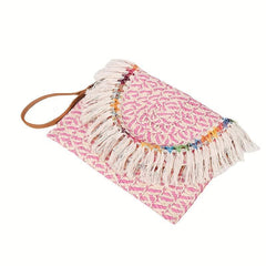 Vintage Ethnic Envelope Bag Retro Bohemian Clutch Purse Straw Woven Handbag