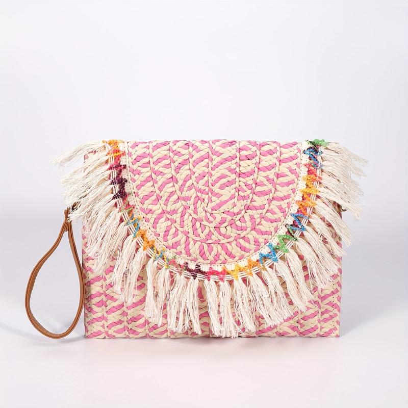 Vintage Ethnic Envelope Bag Retro Bohemian Clutch Purse Straw Woven Handbag