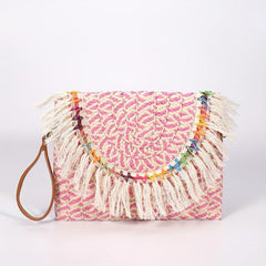 Vintage Ethnic Envelope Bag Retro Bohemian Clutch Purse Straw Woven Handbag