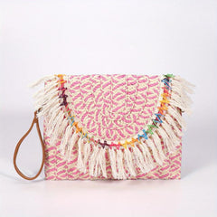 Vintage Ethnic Envelope Bag Retro Bohemian Clutch Purse Straw Woven Handbag