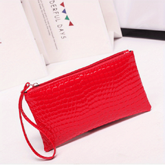 Crocodile Embossed Clutch Bag PU Leather Handbag Zipper Phone Purse