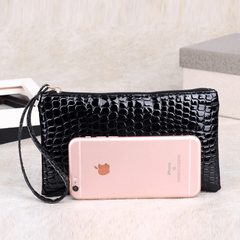 Crocodile Embossed Clutch Bag PU Leather Handbag Zipper Phone Purse