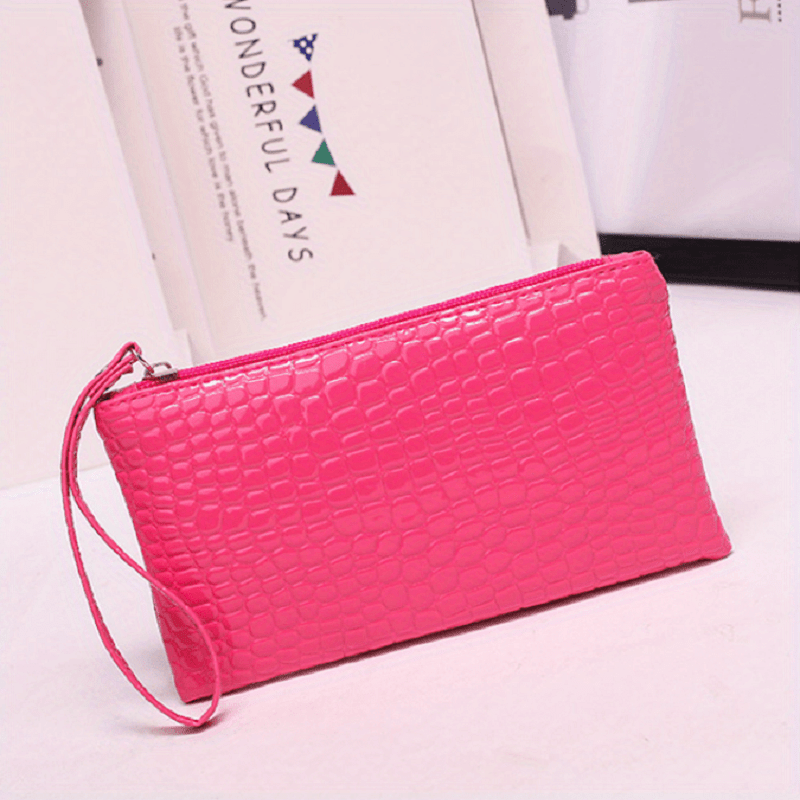 Crocodile Embossed Clutch Bag PU Leather Handbag Zipper Phone Purse