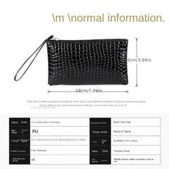 Crocodile Embossed Clutch Bag PU Leather Handbag Zipper Phone Purse