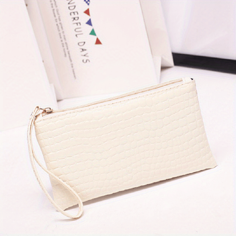 Crocodile Embossed Clutch Bag PU Leather Handbag Zipper Phone Purse