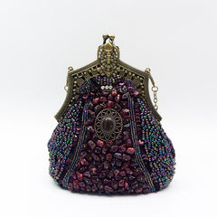 Vintage Beads Sequins Kiss Lock Chain Clutch Evening Bag