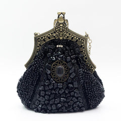 Vintage Beads Sequins Kiss Lock Chain Clutch Evening Bag