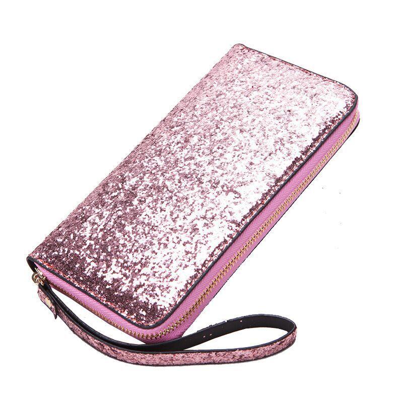 Sequin Glitter Long Coin Purse Wristlet Card Holder Bling Cash Case