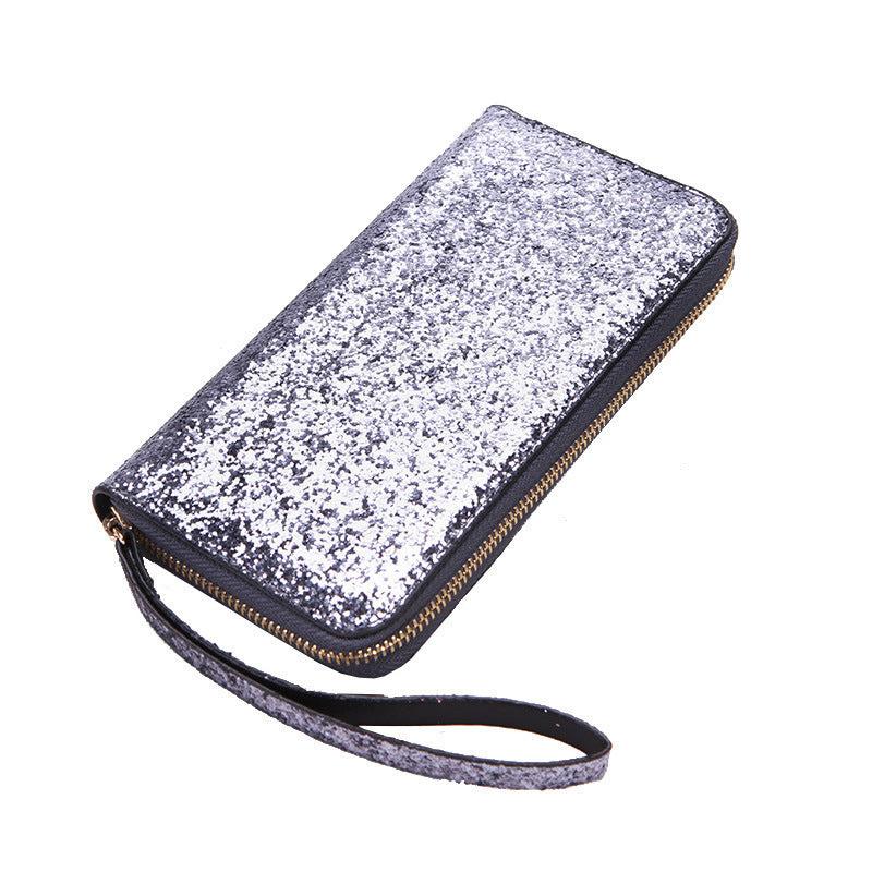 Sequin Glitter Long Coin Purse Wristlet Card Holder Bling Cash Case