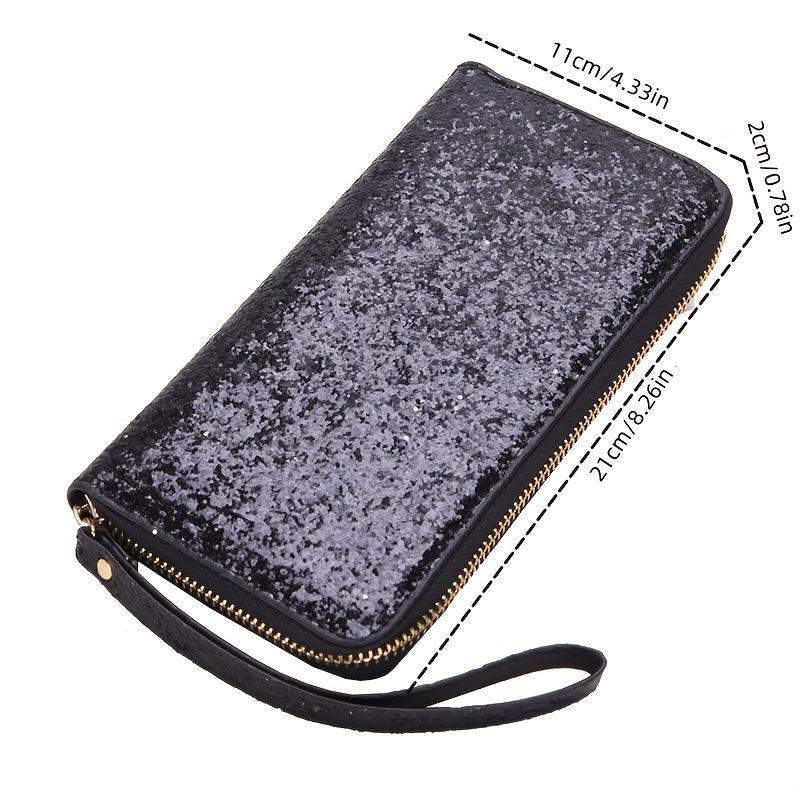 Sequin Glitter Long Coin Purse Wristlet Card Holder Bling Cash Case