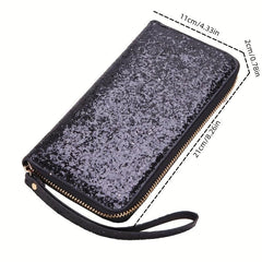 Sequin Glitter Long Coin Purse Wristlet Card Holder Bling Cash Case