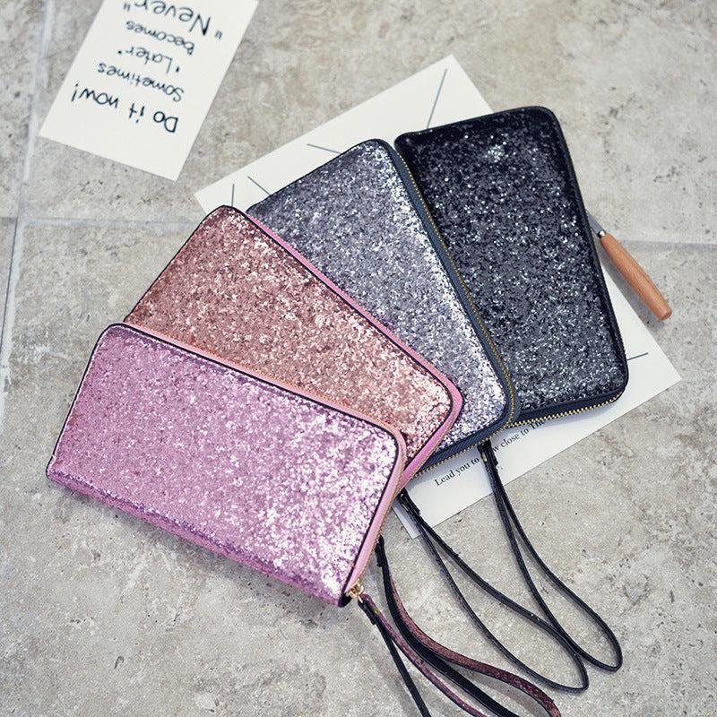 Sequin Glitter Long Coin Purse Wristlet Card Holder Bling Cash Case