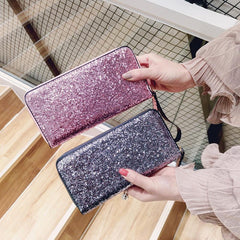 Sequin Glitter Long Coin Purse Wristlet Card Holder Bling Cash Case