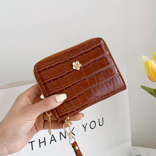 Crocodile Embossed Coin Purse Zipper Clutch Bag With Card Slots