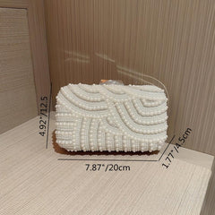 Pearl Beads Glossy Kiss Lock Metal Chain Clutch Box Evening Bag