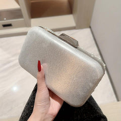 Pearl Beads Glossy Kiss Lock Metal Chain Clutch Box Evening Bag