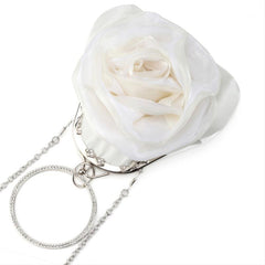 Satin Rose Evening Clutch Bag Chain Floral Wedding Party Handbag