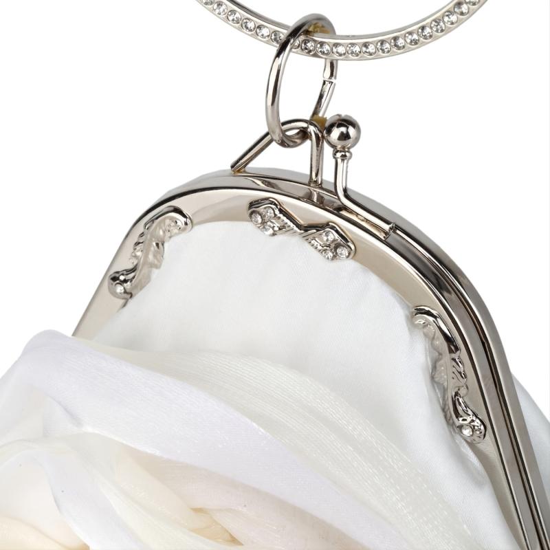 Satin Rose Evening Clutch Bag Chain Floral Wedding Party Handbag