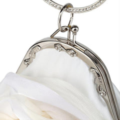 Satin Rose Evening Clutch Bag Chain Floral Wedding Party Handbag