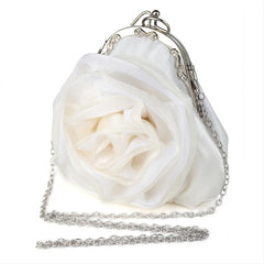 Satin Rose Evening Clutch Bag Chain Floral Wedding Party Handbag