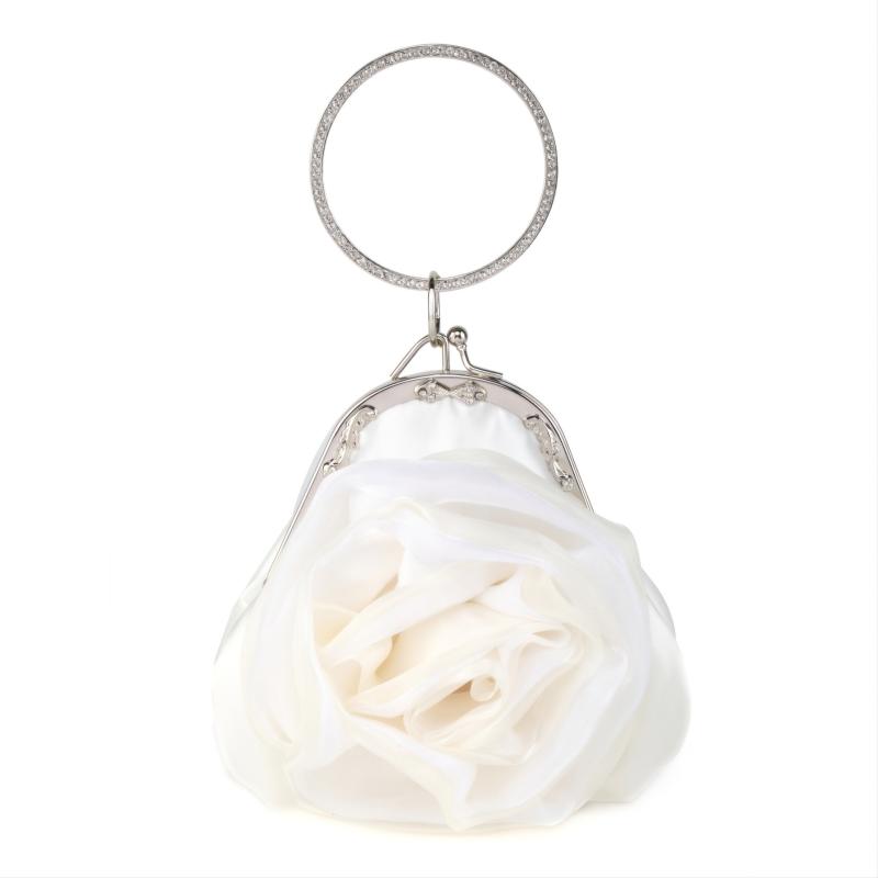 Satin Rose Evening Clutch Bag Chain Floral Wedding Party Handbag