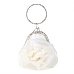 Satin Rose Evening Clutch Bag Chain Floral Wedding Party Handbag