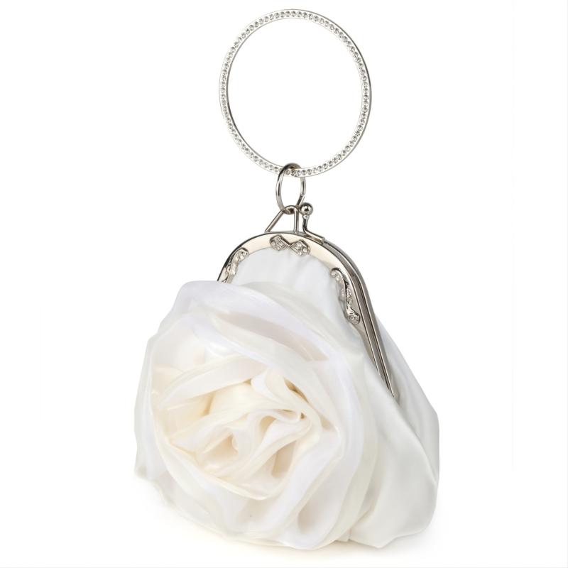 Satin Rose Evening Clutch Bag Chain Floral Wedding Party Handbag