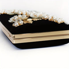 Floral Evening Clutch Bag Glitter Pearl Decor Dinner Bag