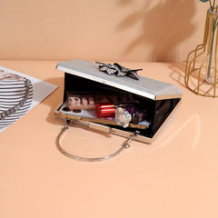 Silver Rhinestone Banquet Bag Flower Decor Evening Satchel Bag
