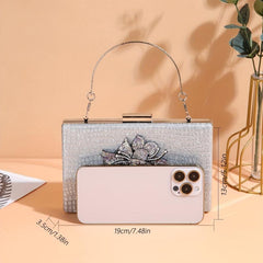 Silver Rhinestone Banquet Bag Flower Decor Evening Satchel Bag