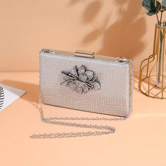 Silver Rhinestone Banquet Bag Flower Decor Evening Satchel Bag