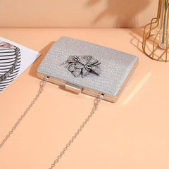 Silver Rhinestone Banquet Bag Flower Decor Evening Satchel Bag