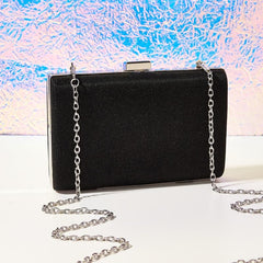 Glitter Square Prom Clutch Bag Chain Evening Bag for Wedding Party 7x4x2 Inch