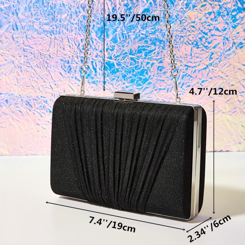 Glitter Square Prom Clutch Bag Chain Evening Bag for Wedding Party 7x4x2 Inch