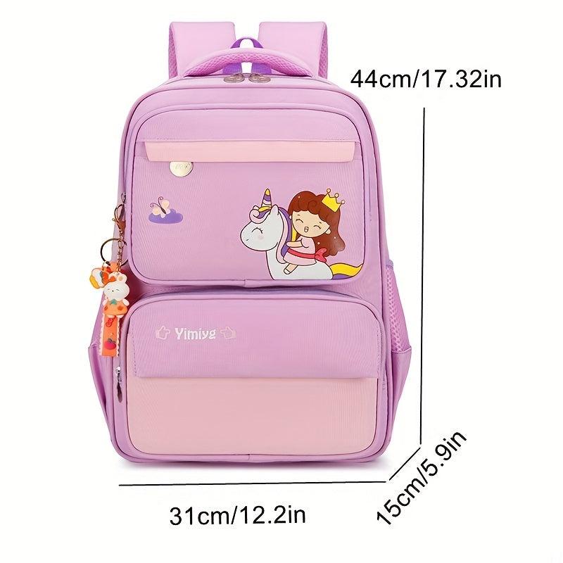 Layer Backpack With Rabbit Pendant Cartoon Kitten Unicorn Princess Printed