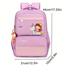 Layer Backpack With Rabbit Pendant Cartoon Kitten Unicorn Princess Printed