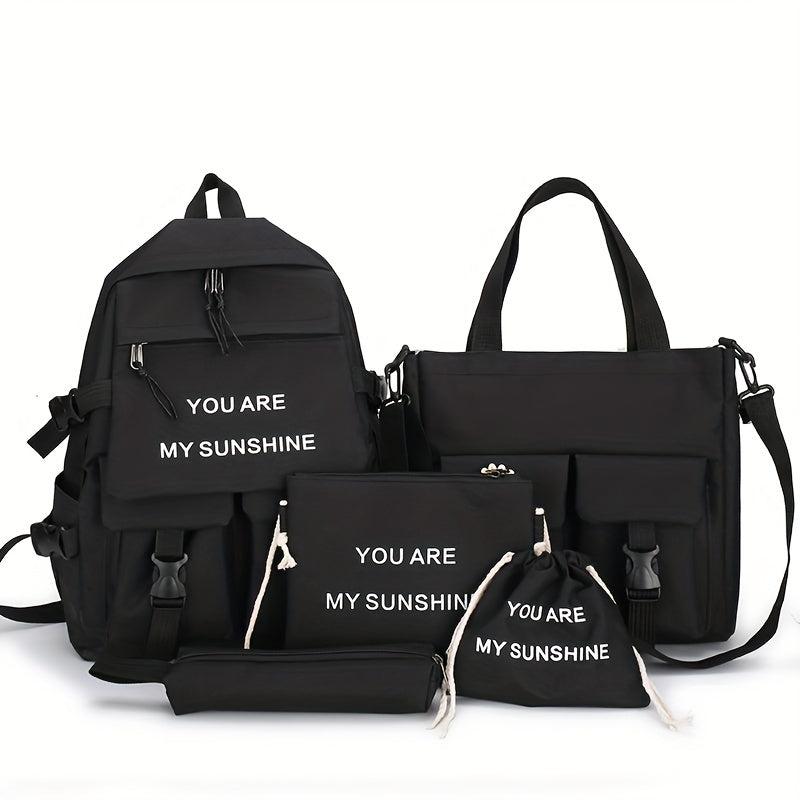 5pcs Backpack Crossbody Bag Handbag Drawstring Bag And Pen Bag Set