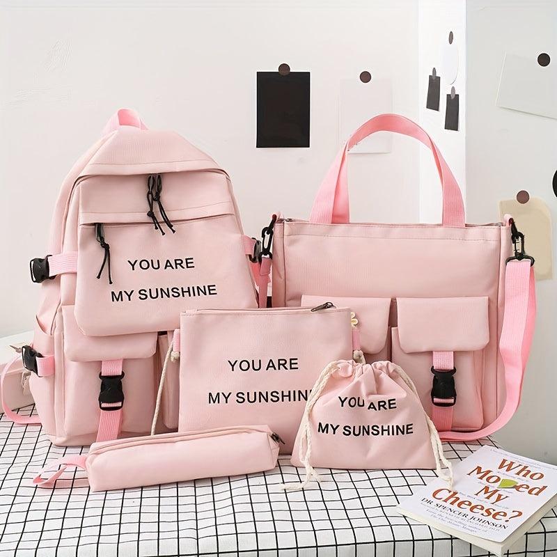 5pcs Backpack Crossbody Bag Handbag Drawstring Bag And Pen Bag Set