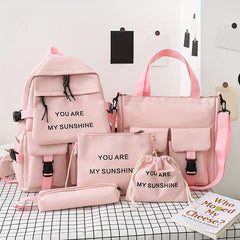 5pcs Backpack Crossbody Bag Handbag Drawstring Bag And Pen Bag Set