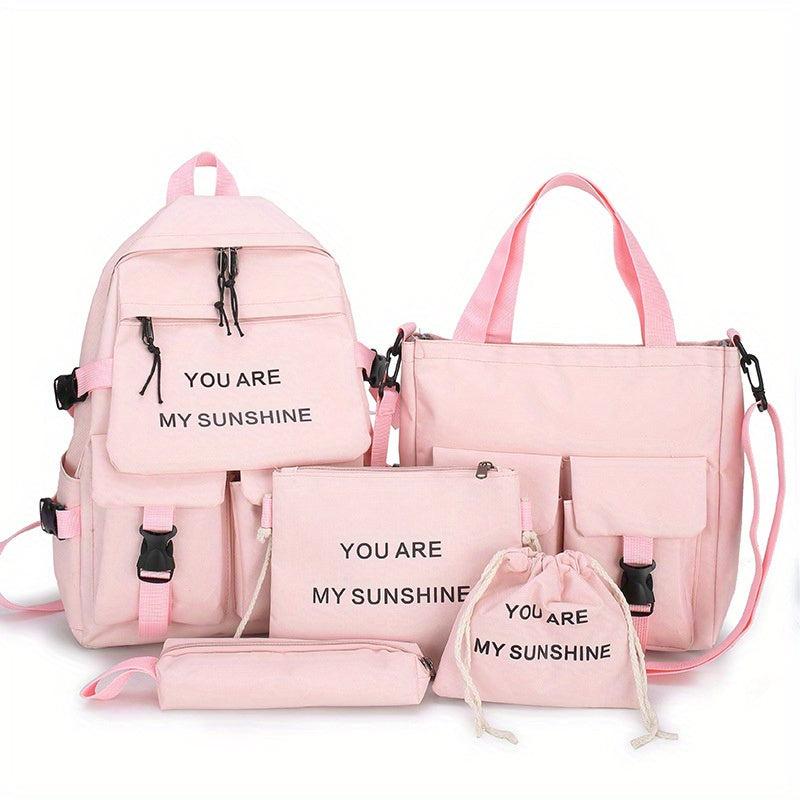 5pcs Backpack Crossbody Bag Handbag Drawstring Bag And Pen Bag Set