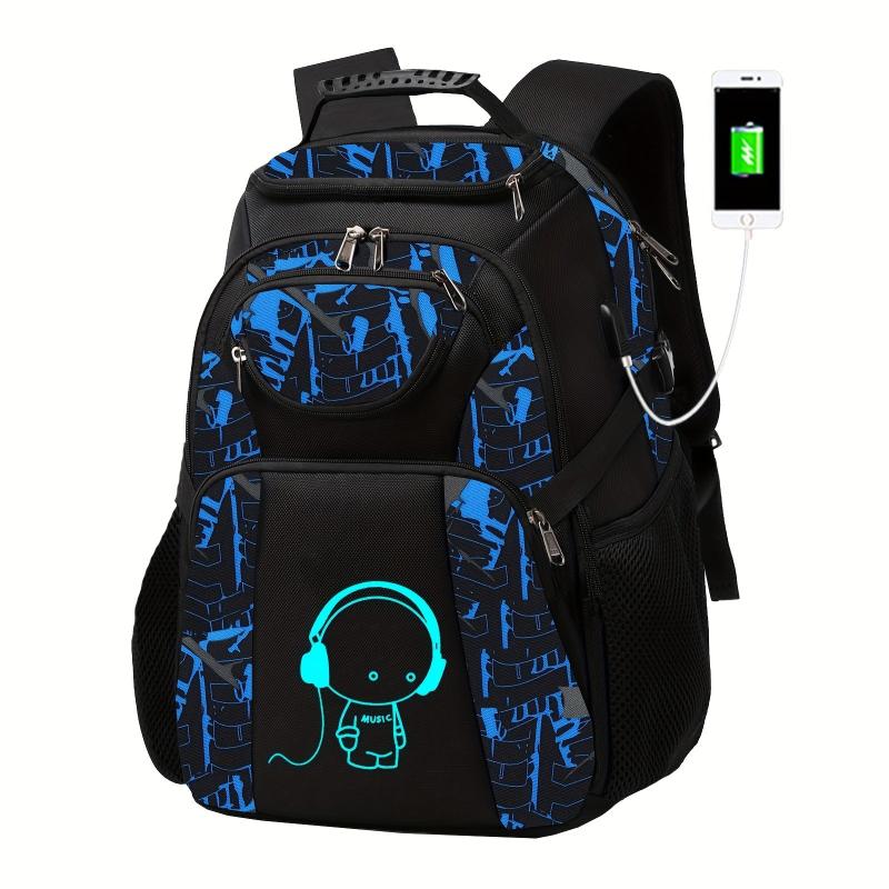 Glow In The Dark Backpack USB Charging Port Waterproof Laptop Backpack