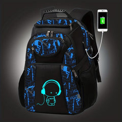 Glow In The Dark Backpack USB Charging Port Waterproof Laptop Backpack