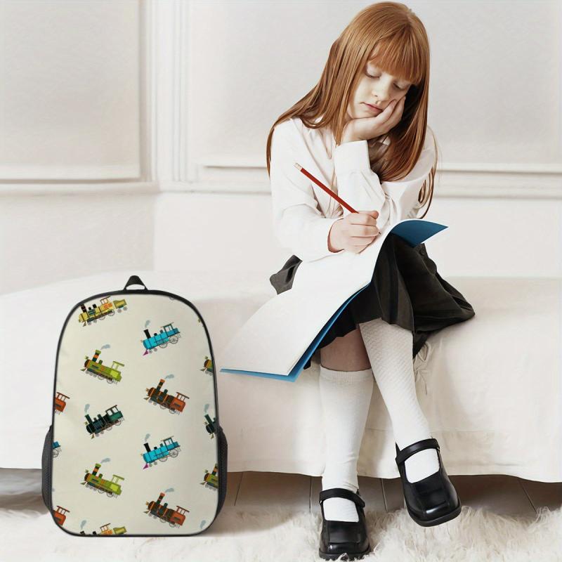 Retro Steam Trains Backpack for Teens Boys Girls Lightweight Student Bookbags