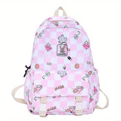 Nylon Plaid Backpack w/ Rabbits Pattern Students Backpack
