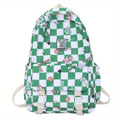 Nylon Plaid Backpack w/ Rabbits Pattern Students Backpack