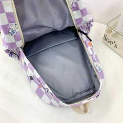 Nylon Plaid Backpack w/ Rabbits Pattern Students Backpack