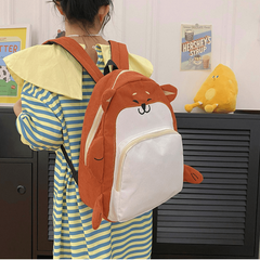Cartoon Orange Fox Backpack Corduroy Large Capacity School Bag