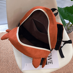 Cartoon Orange Fox Backpack Corduroy Large Capacity School Bag