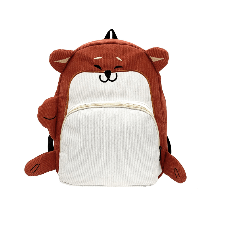 Cartoon Orange Fox Backpack Corduroy Large Capacity School Bag
