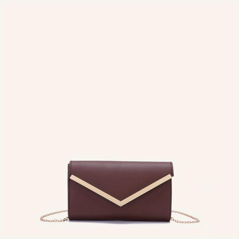 Flap Chain Strap Shoulder Bag V Metal Decor Crossbody Bag